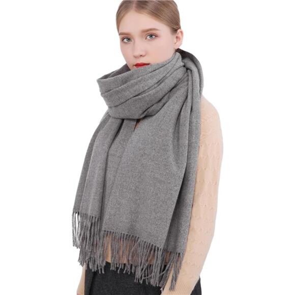 Women Pashmina Shawls Wraps Warm Soft Grey2 - Picture 4 of 7